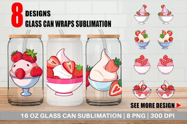 Glass Can Strawberry Scoop Sublimation artnoy 