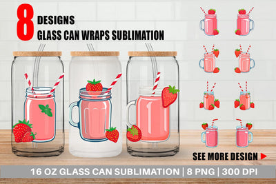 Glass Can Strawberry Smoothie Sublimation artnoy 