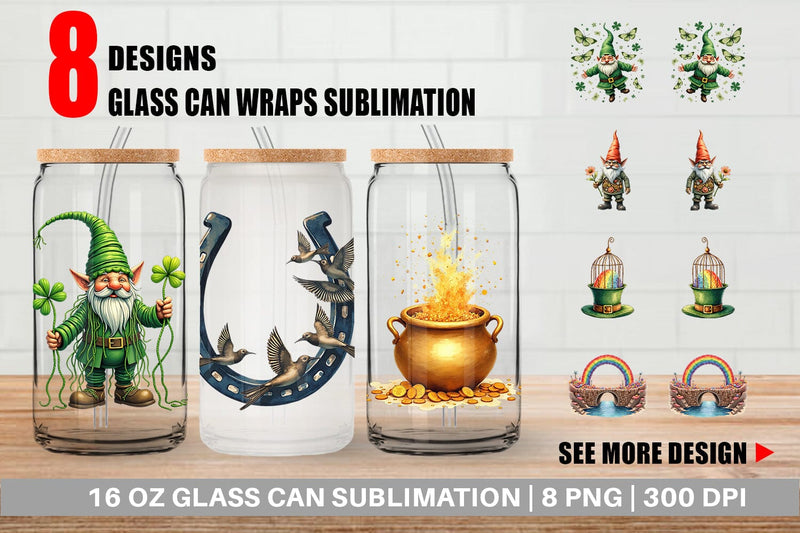 Glass Can Subconscious Shamrock Dreamy Surrealist St. Paddy's Sublimation artnoy 