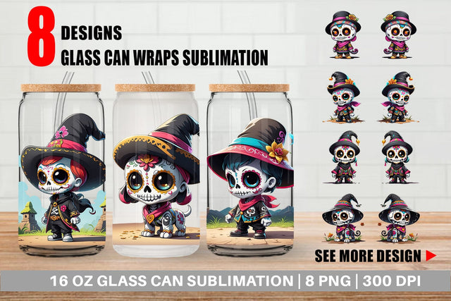 Glass Can Sugar Skull Halloween Sublimation artnoy 