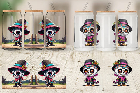 Glass Can Sugar Skull Halloween Sublimation artnoy 