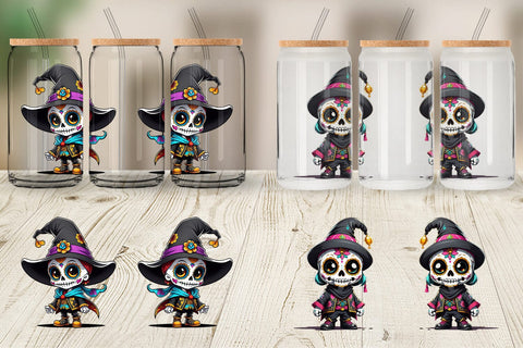 Glass Can Sugar Skull Halloween Sublimation artnoy 