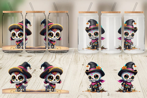 Glass Can Sugar Skull Halloween Sublimation artnoy 