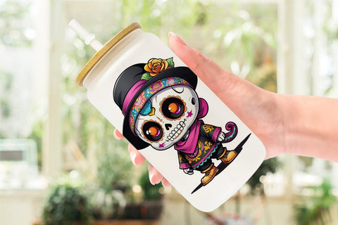 Glass Can Sugar Skull Halloween Sublimation artnoy 