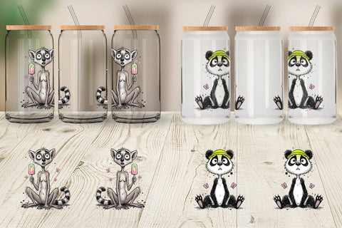 Glass Can Summer Animal Sketch Party Sublimation artnoy 