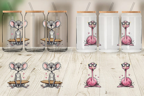 Glass Can Summer Animal Sketch Party Sublimation artnoy 