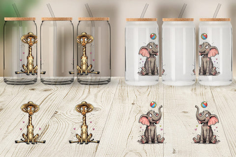 Glass Can Summer Animal Sketch Party Sublimation artnoy 