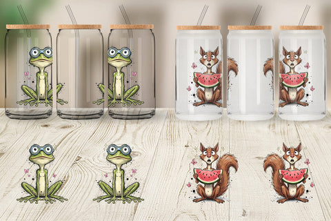 Glass Can Summer Animal Sketch Party Sublimation artnoy 