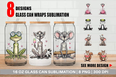 Glass Can Summer Animal Sketch Party Sublimation artnoy 
