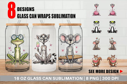 Glass Can Summer Animal Sketch Party Sublimation artnoy 