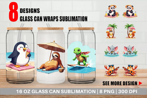 Glass Can Summer Animals Sublimation artnoy 