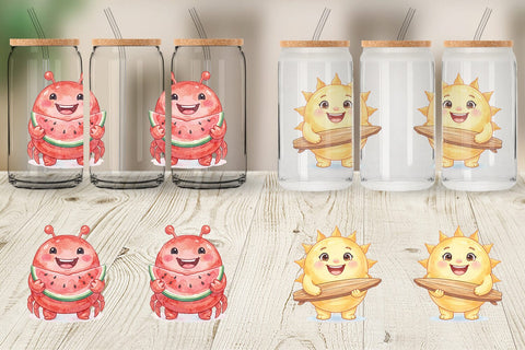 Glass Can Summer Animals Watercolor Sublimation artnoy 