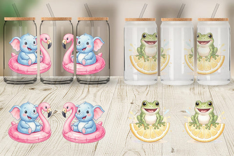 Glass Can Summer Animals Watercolor Sublimation artnoy 