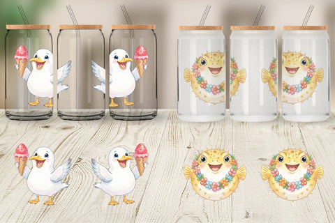 Glass Can Summer Animals Watercolor Sublimation artnoy 