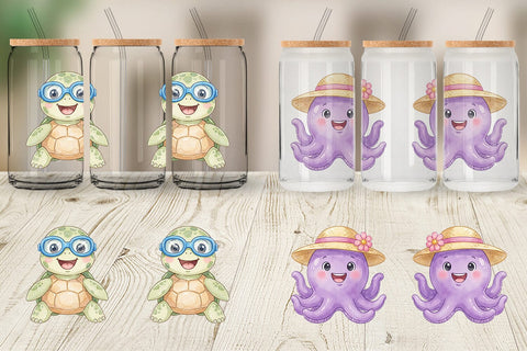 Glass Can Summer Animals Watercolor Sublimation artnoy 