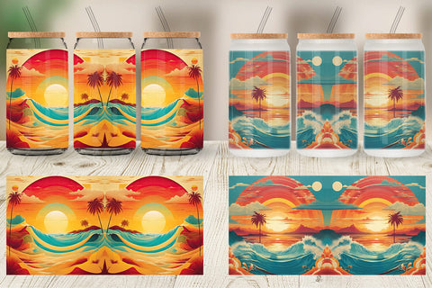 Glass Can Summer Beach Sunset Sublimation artnoy 
