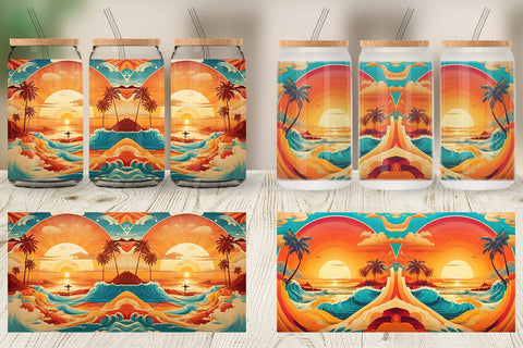 Glass Can Summer Beach Sunset Sublimation artnoy 
