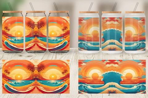 Glass Can Summer Beach Sunset Sublimation artnoy 