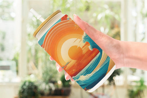 Glass Can Summer Beach Sunset Sublimation artnoy 