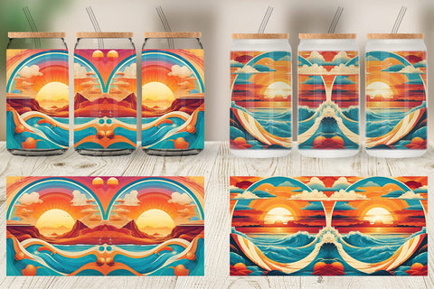Glass Can Summer Beach Sunset Sublimation artnoy 
