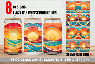 Glass Can Summer Beach Sunset Sublimation artnoy 