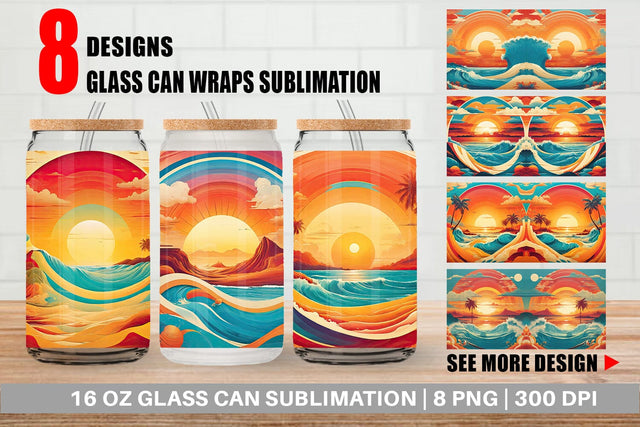 Glass Can Summer Beach Sunset Sublimation artnoy 