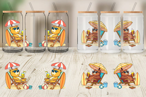 Glass Can Summer Bear Sublimation artnoy 