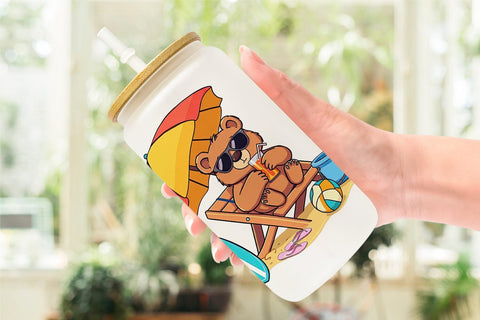 Glass Can Summer Bear Sublimation artnoy 