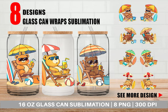 Glass Can Summer Bear Sublimation artnoy 
