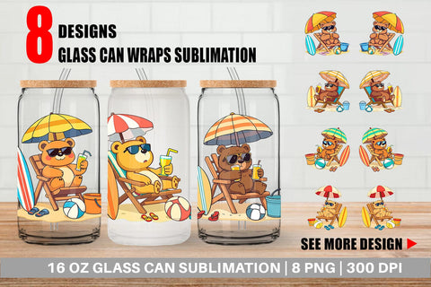 Glass Can Summer Bear Sublimation artnoy 