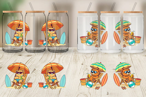 Glass Can Summer Bear Sublimation artnoy 
