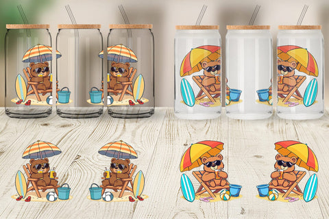 Glass Can Summer Bear Sublimation artnoy 
