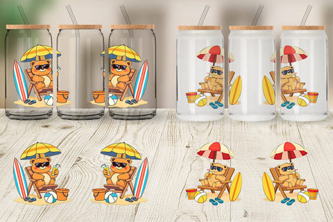 Glass Can Summer Bear Sublimation artnoy 