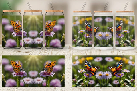 Glass Can Summer Beautiful Butterfly Sublimation artnoy 