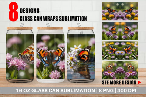 Glass Can Summer Beautiful Butterfly Sublimation artnoy 