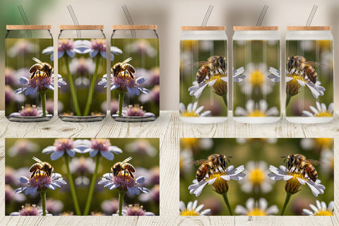 Glass Can Summer Beautiful Honey bee Sublimation artnoy 