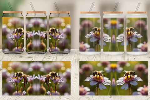 Glass Can Summer Beautiful Honey bee Sublimation artnoy 