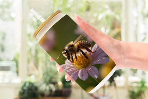 Glass Can Summer Beautiful Honey bee Sublimation artnoy 