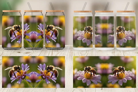 Glass Can Summer Beautiful Honey bee Sublimation artnoy 