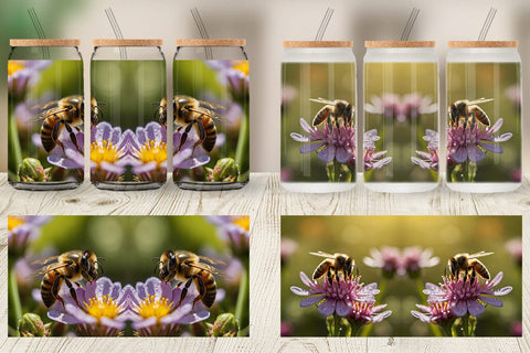 Glass Can Summer Beautiful Honey bee Sublimation artnoy 