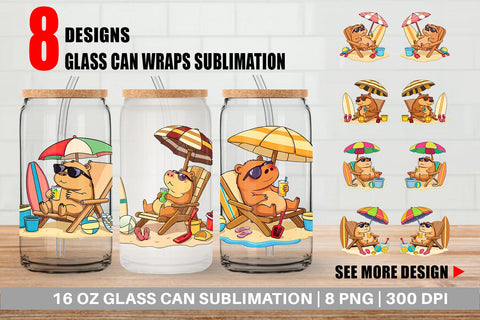 Glass Can Summer Capybara Sublimation artnoy 
