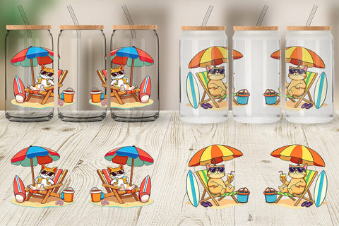 Glass Can Summer Cat Sublimation artnoy 