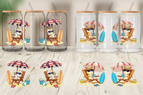 Glass Can Summer Cat Sublimation artnoy 