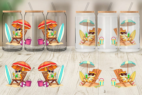 Glass Can Summer Cat Sublimation artnoy 