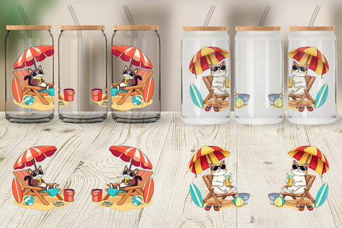 Glass Can Summer Cat Sublimation artnoy 