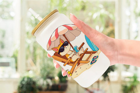 Glass Can Summer Cat Sublimation artnoy 