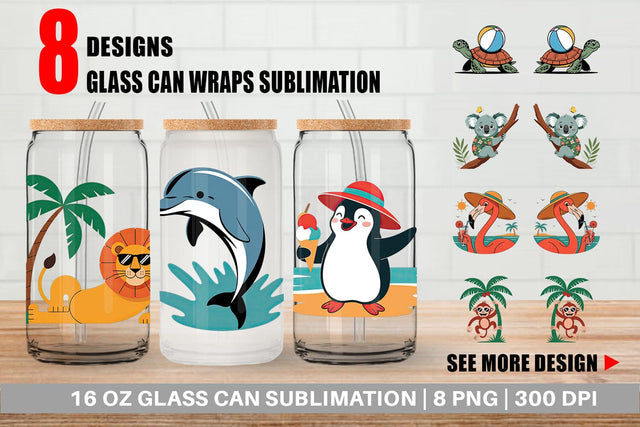 Glass Can Summer Day Animal Sublimation artnoy 