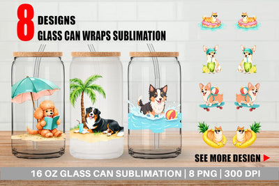 Glass Can Summer Dog Day Sublimation artnoy 