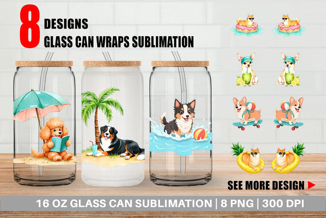 Glass Can Summer Dog Day Sublimation artnoy 
