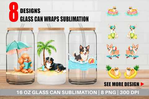 Glass Can Summer Dog Day Sublimation artnoy 